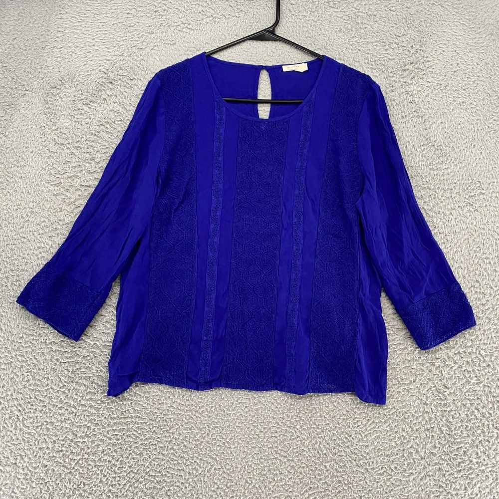 Meadow Rue Blouse Womens Large Blue Lace 3/4 Sleeve Boho Top‎ Anthropologie